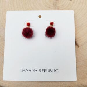 Brand New Banana Republic Red Fluffy Rhinestone Earrings
